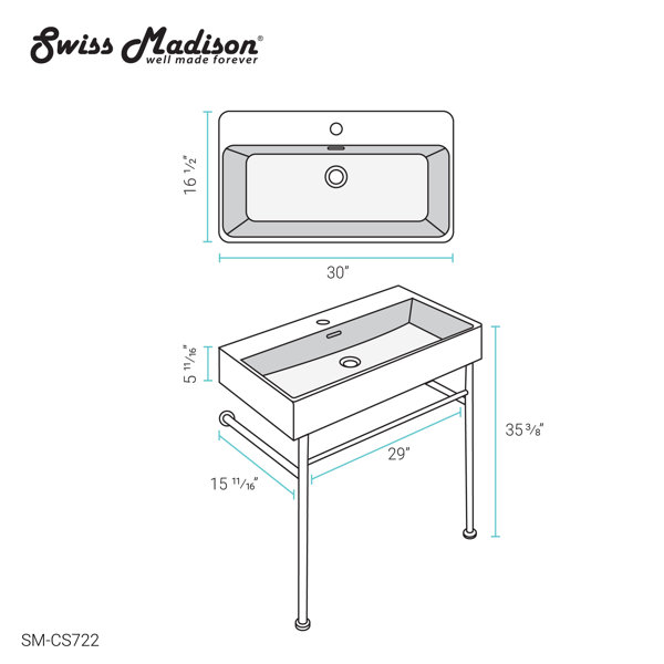Swiss Madison Claire 30" Ceramic Console Bathroom Sink with Overflow